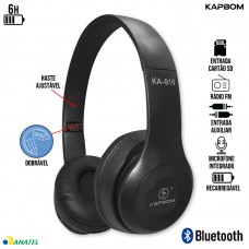 Headphone sem Fio Bluetooth/SD/Aux/Rádio FM Ajustável Dobrável com Microfone KA-916 Kapbom - Preto